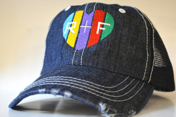 Rodan and Fields (R+F) Colored Heart Trucker Hat