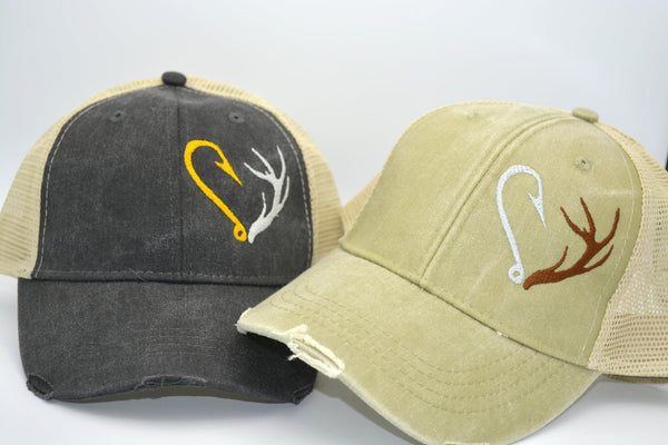 Hunting Fishing Antler and Hook Heart Embroidered Trucker Hat Gift –  amaze.llc