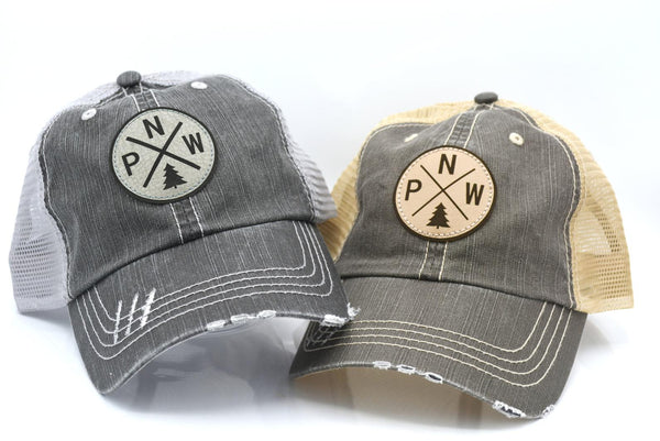 Pacific North West (PNW) Leather Patch Trucker Hat