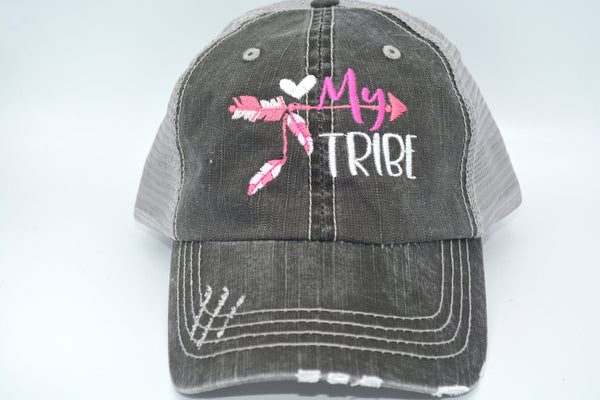 My tribe with arrow  Distressed Trucker Hat Embroidered Cap- Clearance -as is