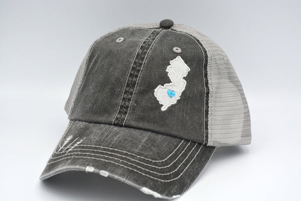 New Jersey State embroidered hat Distressed Trucker Hat Embroidered Cap- Clearance -as is